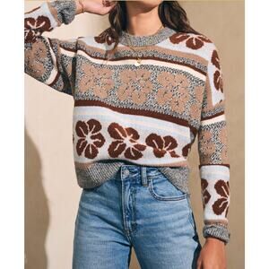 Faherty Topanga Hibiscus Floral Merino Blend Pullover Sweater - L